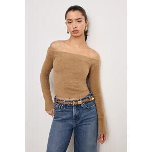 New Good American Sweater Large Brown Plush Off Shoulder Textured Top